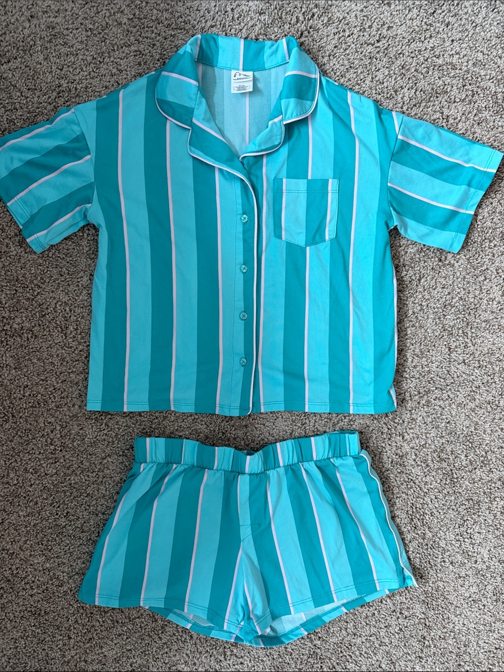 art class Turquoise and White Striped Kids Pajama Set
